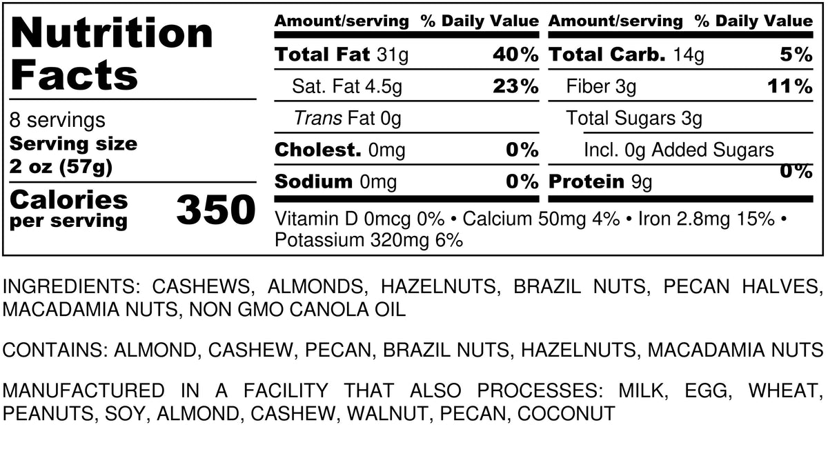 Mixed Nuts - Roasted - No Salt | Napa Nuts